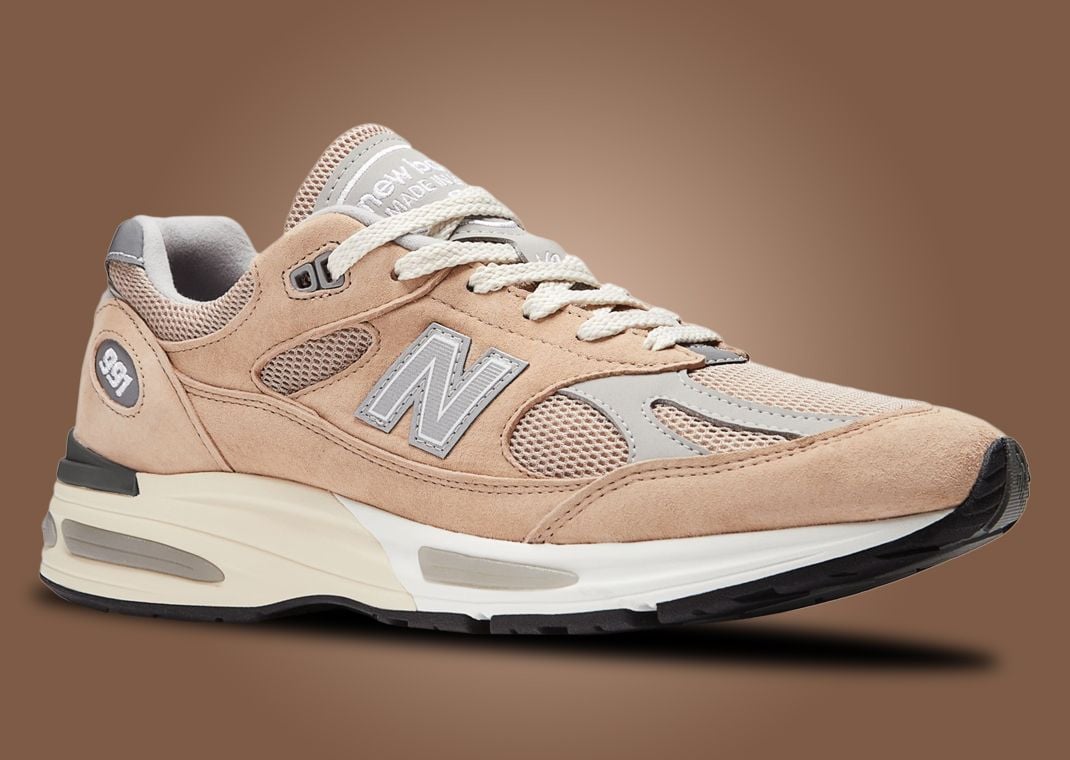 New Balance 991v2 Made in UK Cuban Sand Harbor Mist Angle