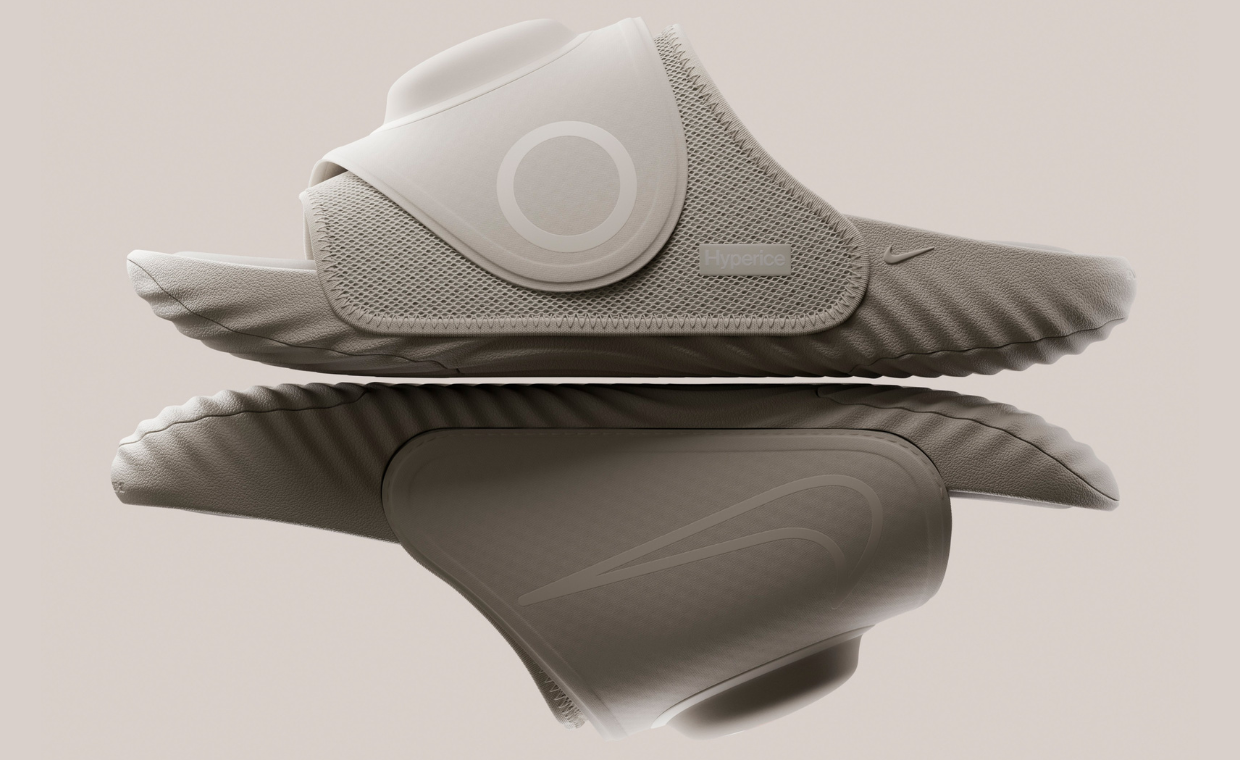 Nike Air Zoom Hyperslide with Hyperice rechargeable thermal pod in strap, unisex recovery slide with three-level heat and vibration technology