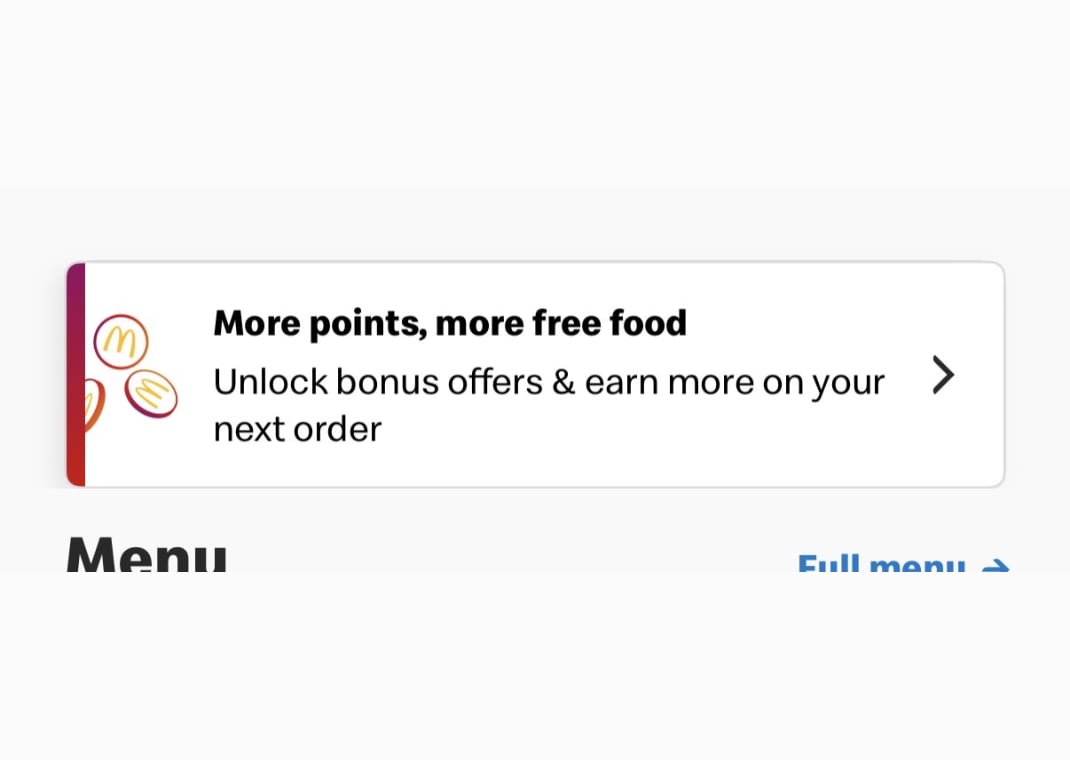 Screenshot of McDonald's App. In the app, click here to access the reward