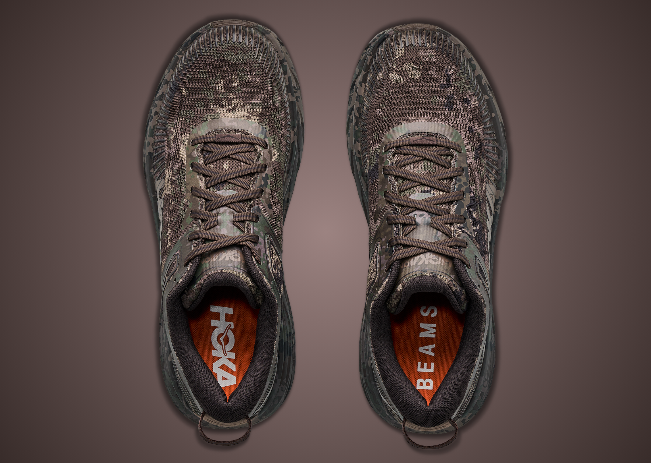 BEAMS x Hoka Bondi 7 Chestnut Camo - Top