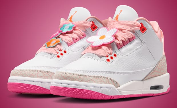 Official Images of the Kids’ Exclusive Air Jordan 3 Spring Flowers Show Tonal Pink Details