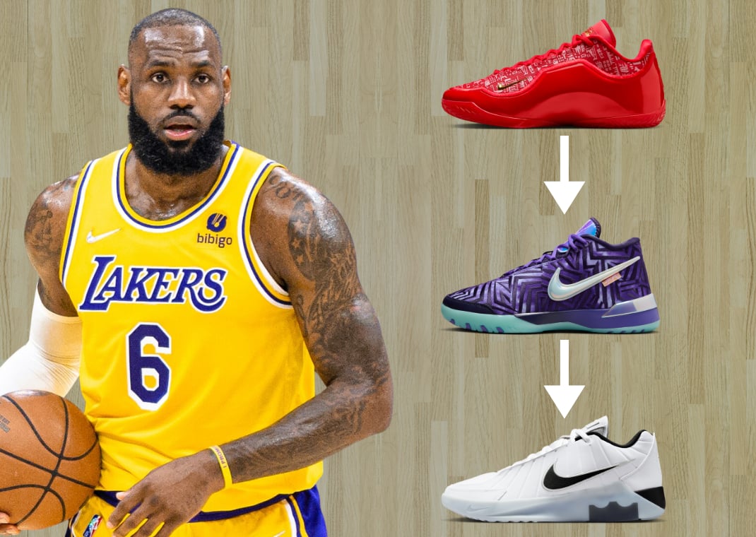 LeBron James' Sneakers: LeBron 23 (top), LeBron NXXT Genisus (middle), LeBron Witness 9 (bottom)