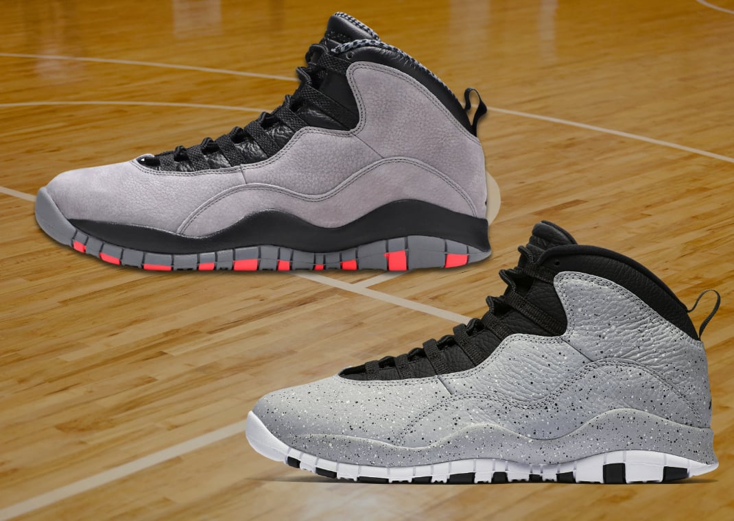 Air Jordan 10 Cool Grey (2014 top, 2018 bottom)