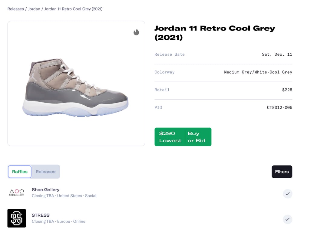 Jordan 11 Cool Grey Raffles On Sole Retriever
