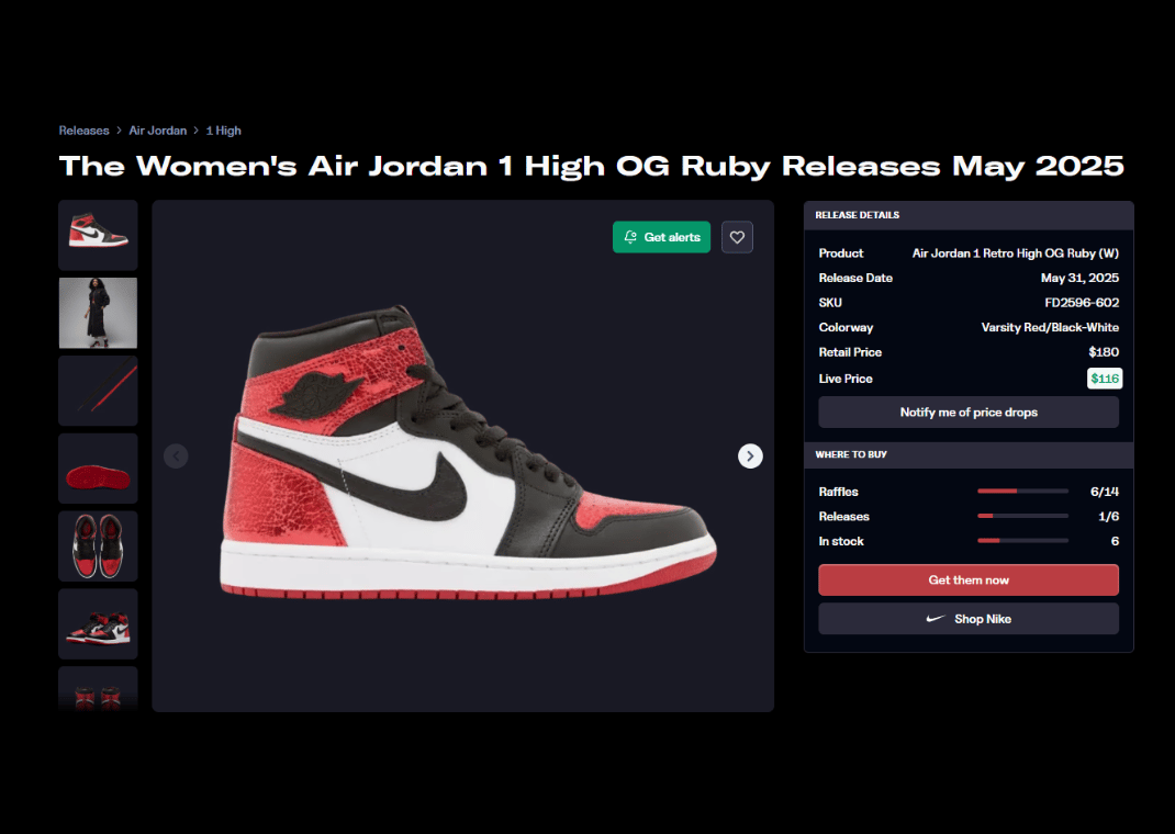 Air Jordan 1 Retro High OG Ruby (W) Raffle Page