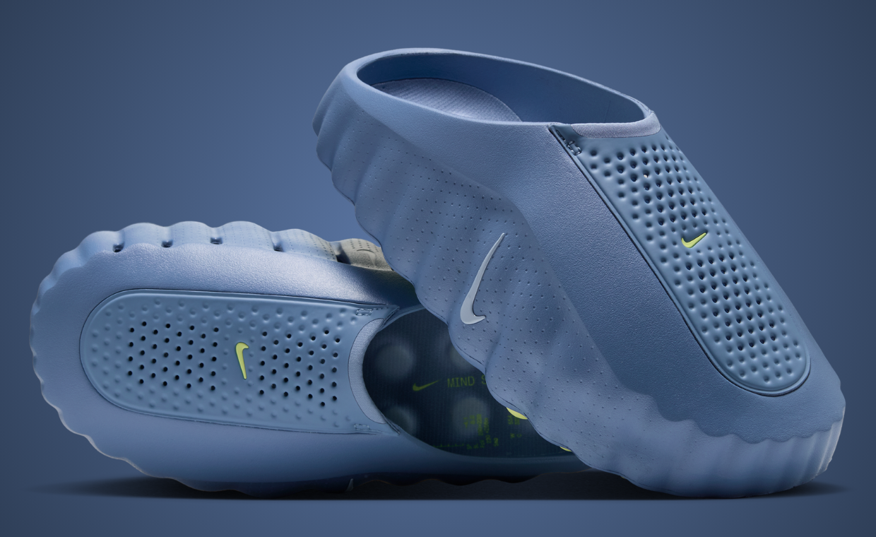 Nike Mind 001 in Work Blue colorway with neon yellow midsole nodes