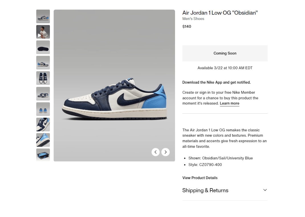 Air Jordan 1 Low OG Obsidian UNC Nike Page