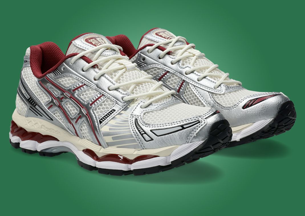 Asics Gel-Kayano 12.1 Metallic Silver Burgundy Angle