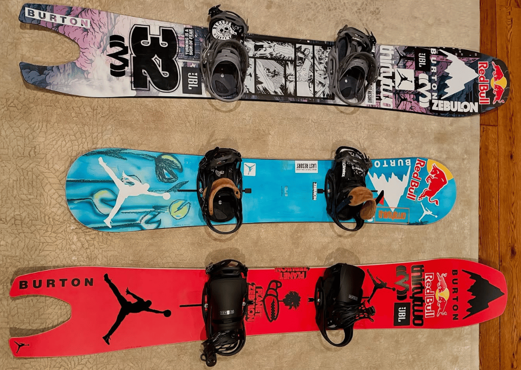 Zeb Powell's Signature Snowboards With Jordan Logo Stickers