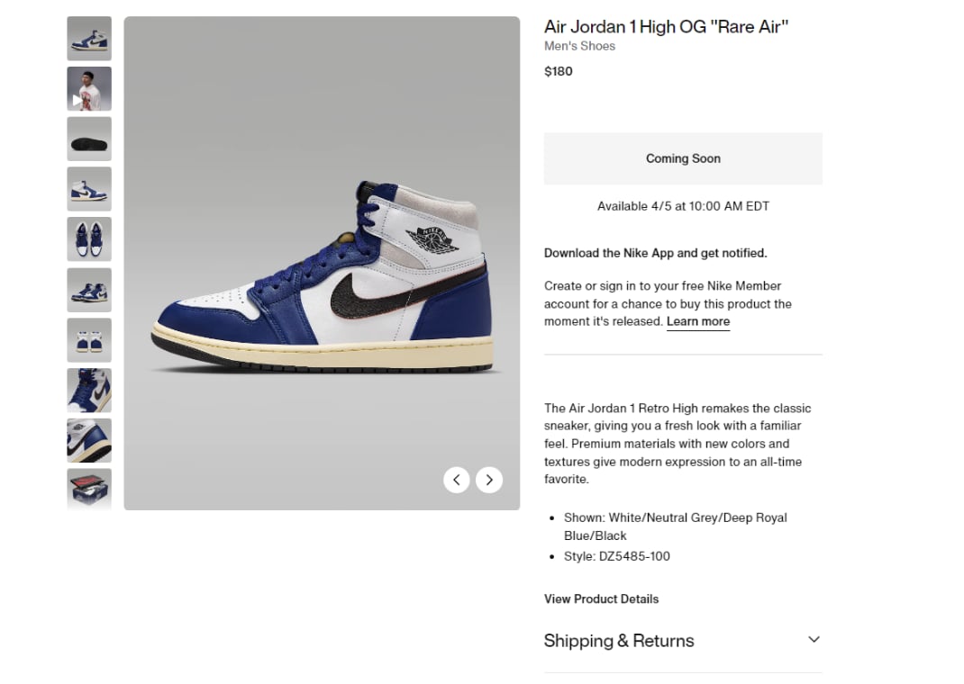 Air Jordan 1 Retro High OG Rare Air Nike Page
