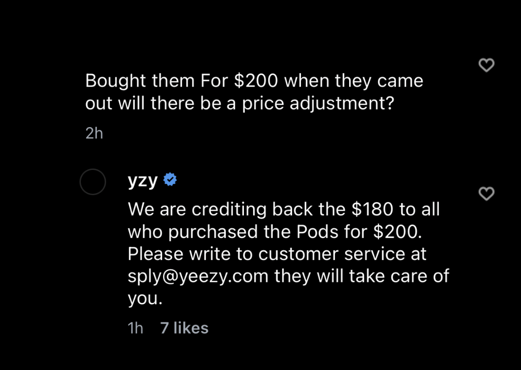 YZY Announcing They Will Credit Back $180
