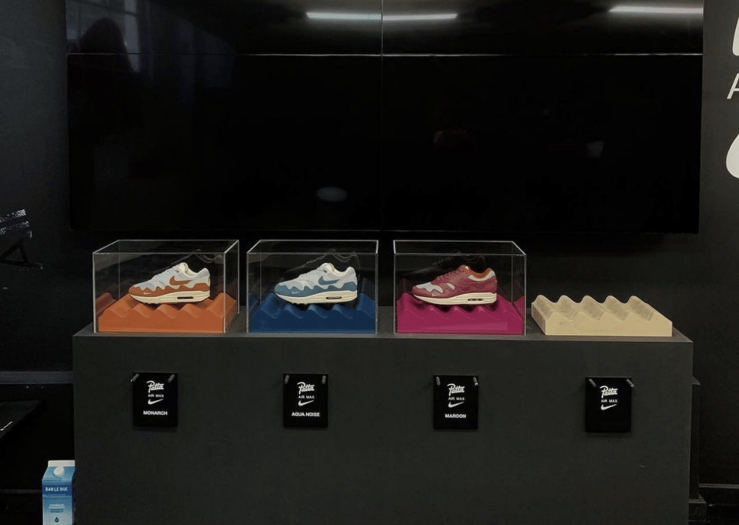 Patta in-store display for the Nike Air Max 1 The Wave Pack