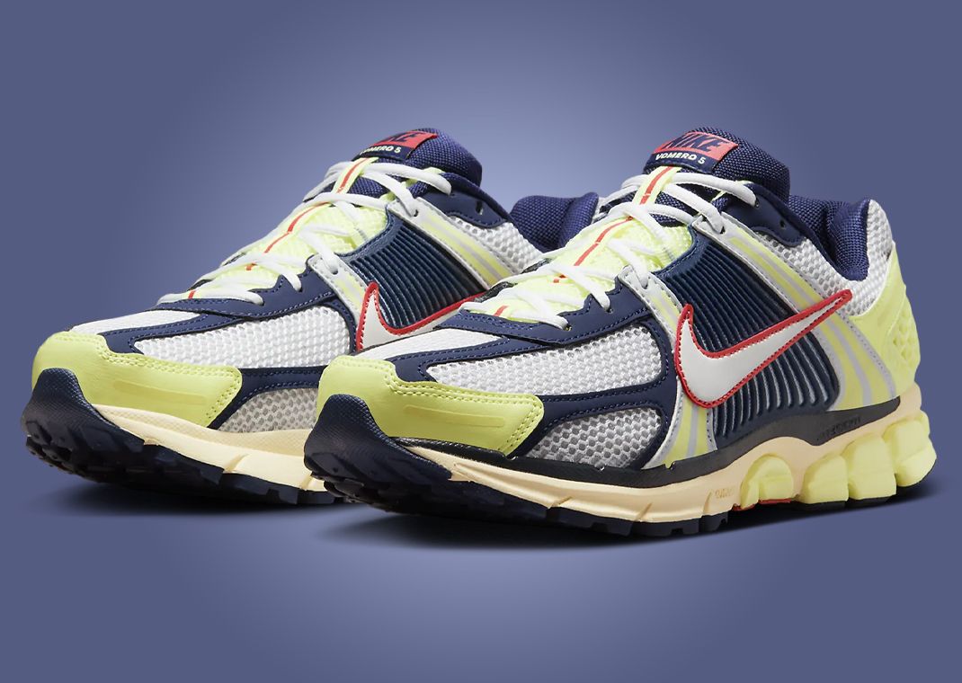Nike men’s Vermero 5s Navy, Neon Yellow & pinkish -Trim Swoosh Sneakers STEAL? 40% off Nike Zoom Vomero 5  main image 4
