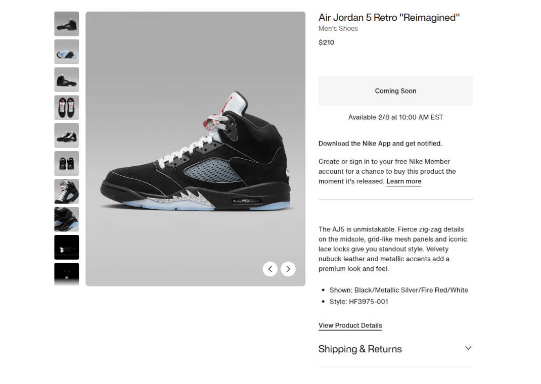 Air Jordan 5 Retro Black Metallic Reimagined Nike Page