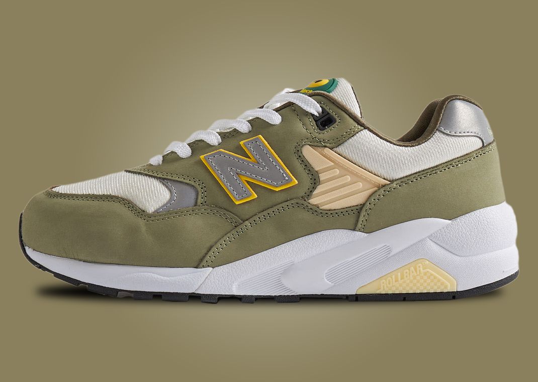 Soft Yellow Tones Decorate The New Balance 580 Olive