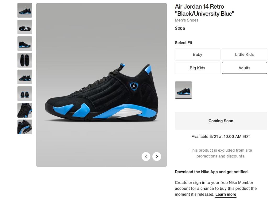 Air Jordan 14 Retro Black University Blue