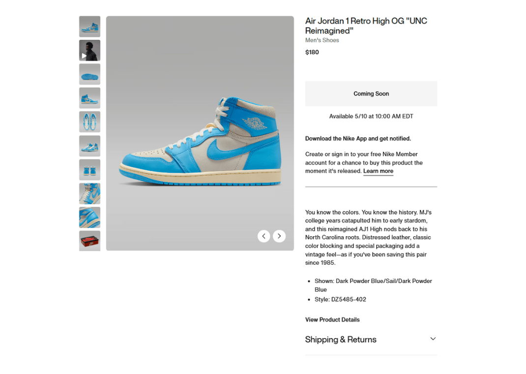 Air Jordan 1 Retro High OG UNC Reimagined Nike Page