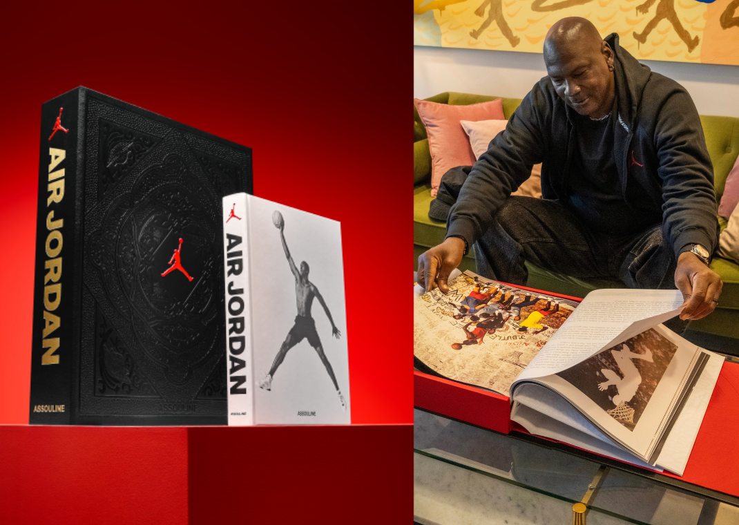 Michael Jordan viewing the Air Jordan book