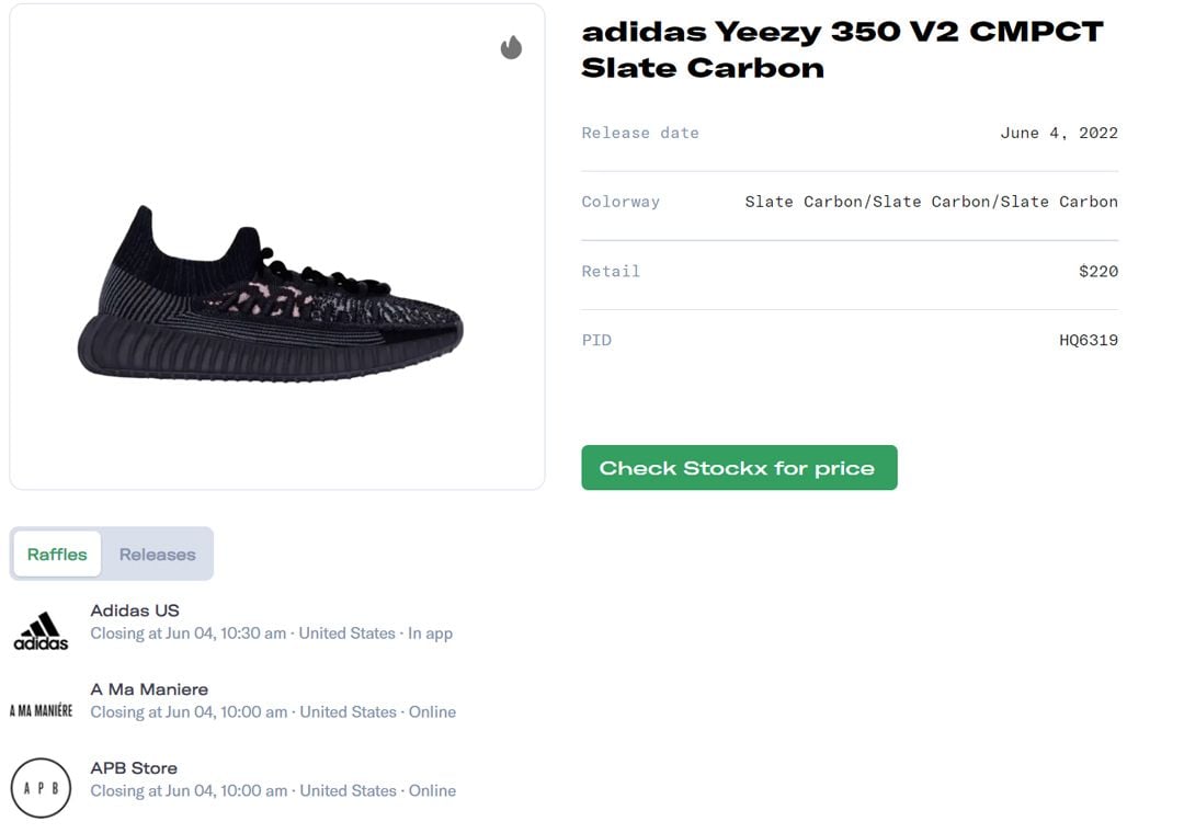 adidas Yeezy 350 V2 CMPCT Slate Carbon Raffle Guide