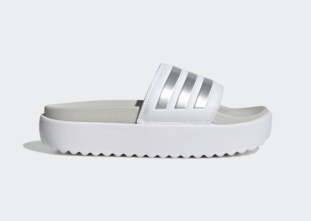 adidas Adilette Platform White Silver Metallic Lateral