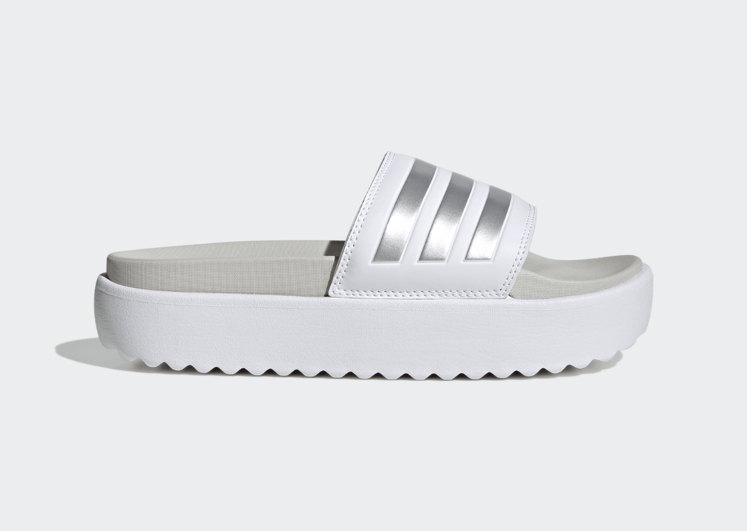 adidas Adilette Platform White Silver Metallic Lateral