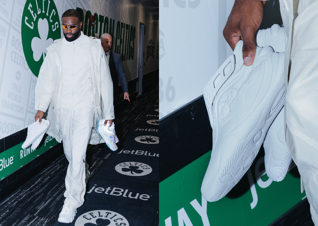 Jaylen Brown with his new 3D-printed sneaker