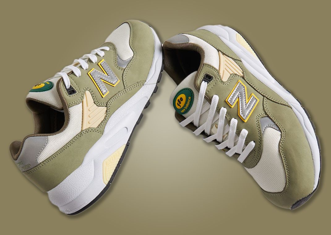 Soft Yellow Tones Decorate The New Balance 580 Olive