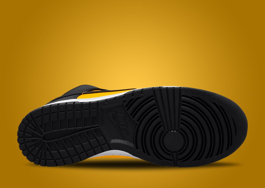 This Nike Dunk High Is Dressed In University Gold Black