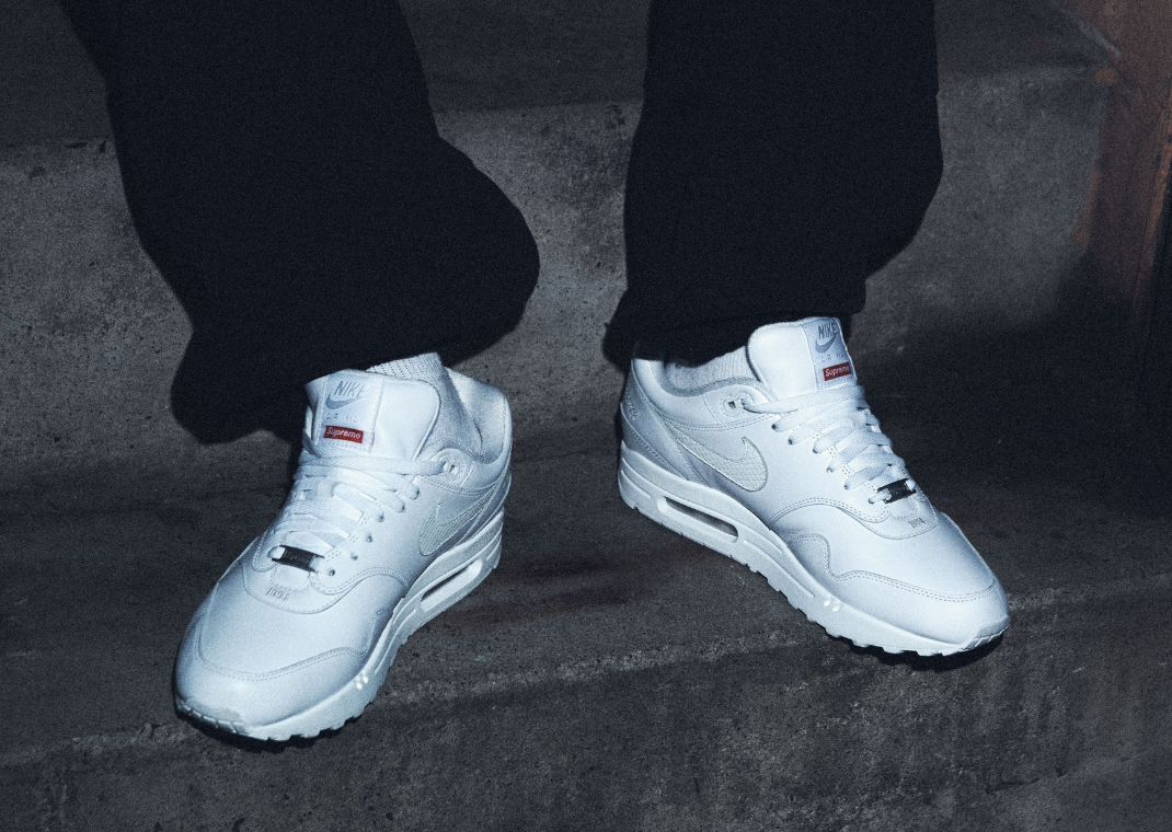 Supreme x Nike Air Max 1 '87 SP White On Foot