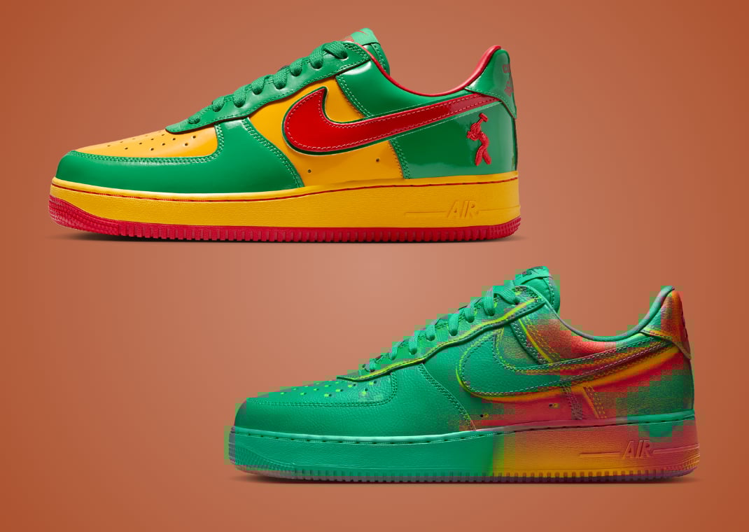 Lil Yachty's Nike Air Force 1 Low (top) vs. Nike Air Force 1 Low Stadium Green (bottom)