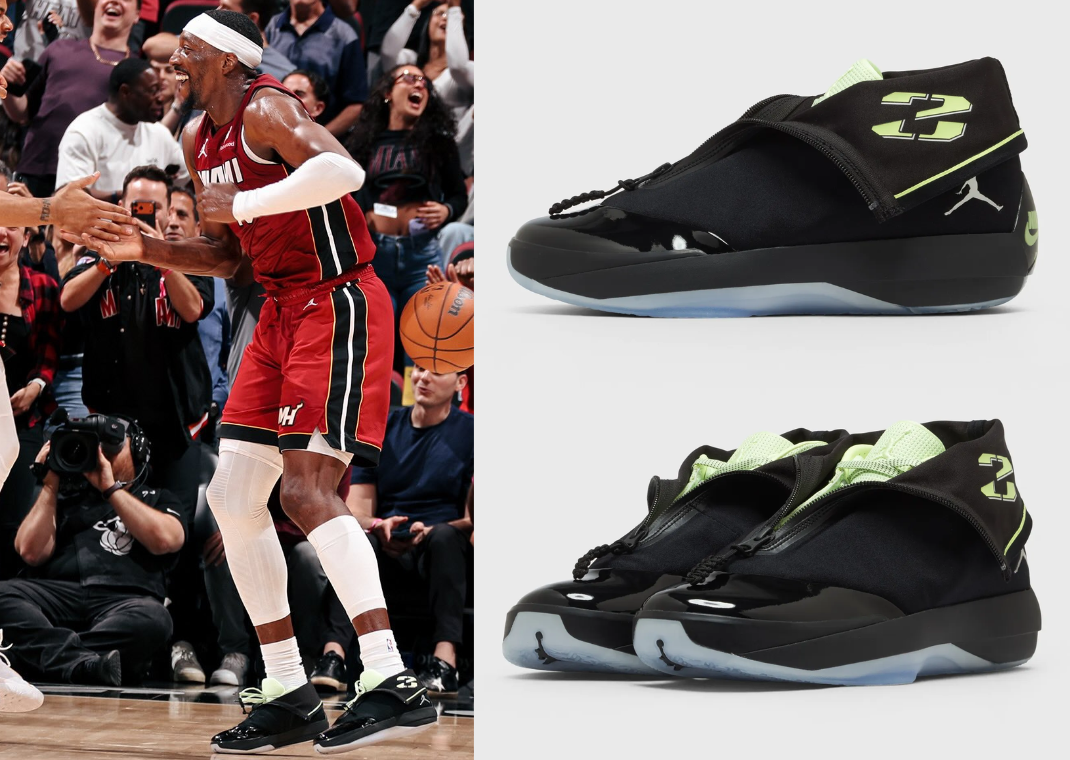 Bam Adebayo wearing the Air Jordan 4028 Black Barely Volt