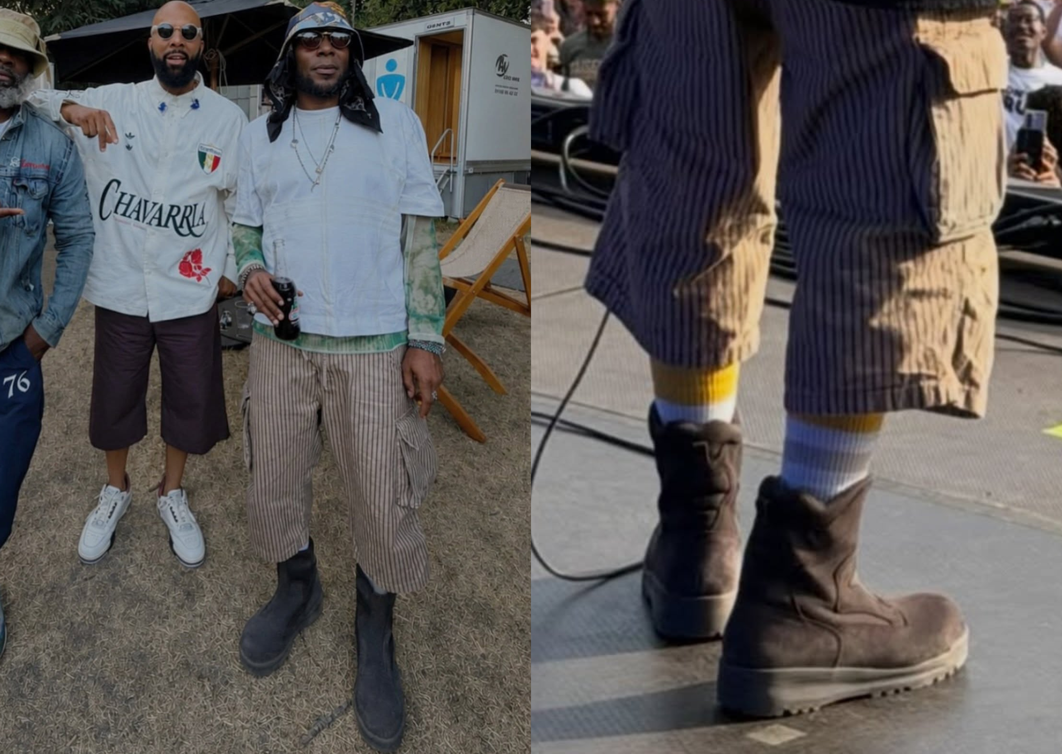 Yasiin Bey (right) wearing unreleased Yeezy boot sample