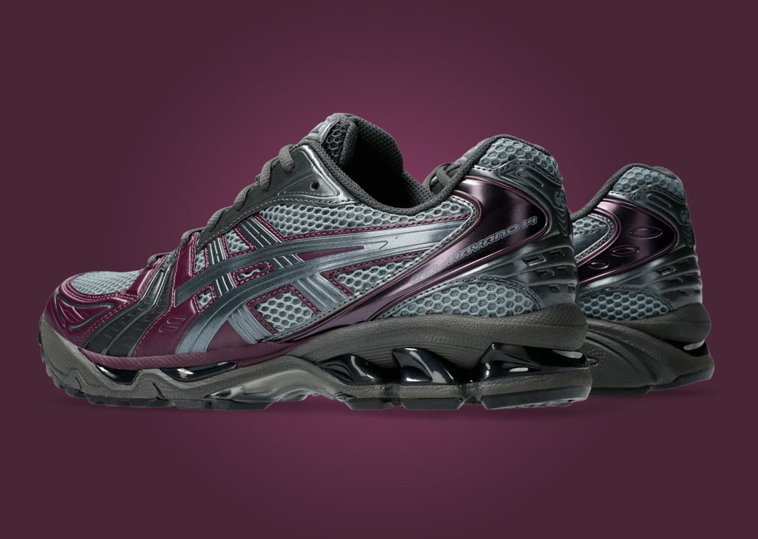 atmos x Asics Gel-Kayano 14 Grey Purple Heel Angle