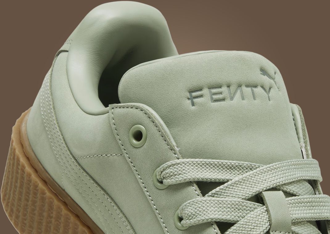 Fenty x Puma Creeper Phatty Nubuck Green Fog Tongue Detail
