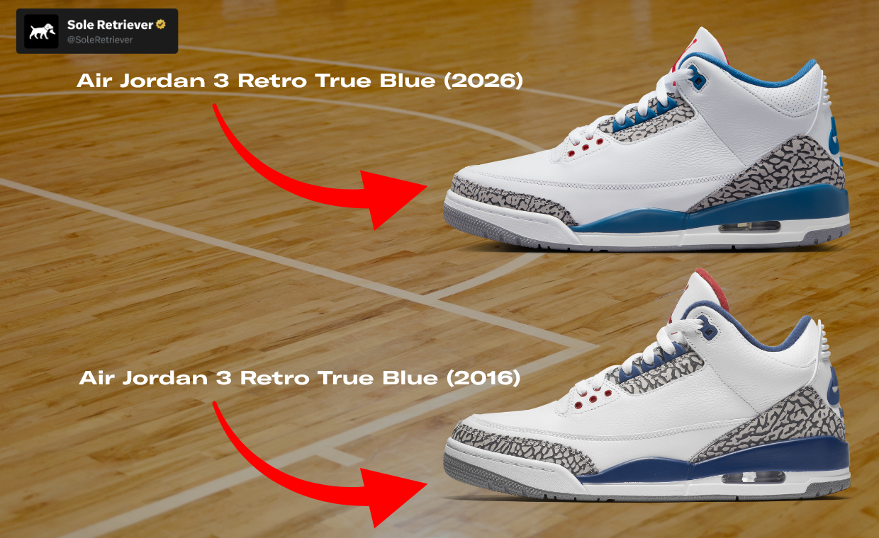 COMPARED: 2016 True Blue Air Jordan 3 vs. 2026 True Blue Air Jordan 3