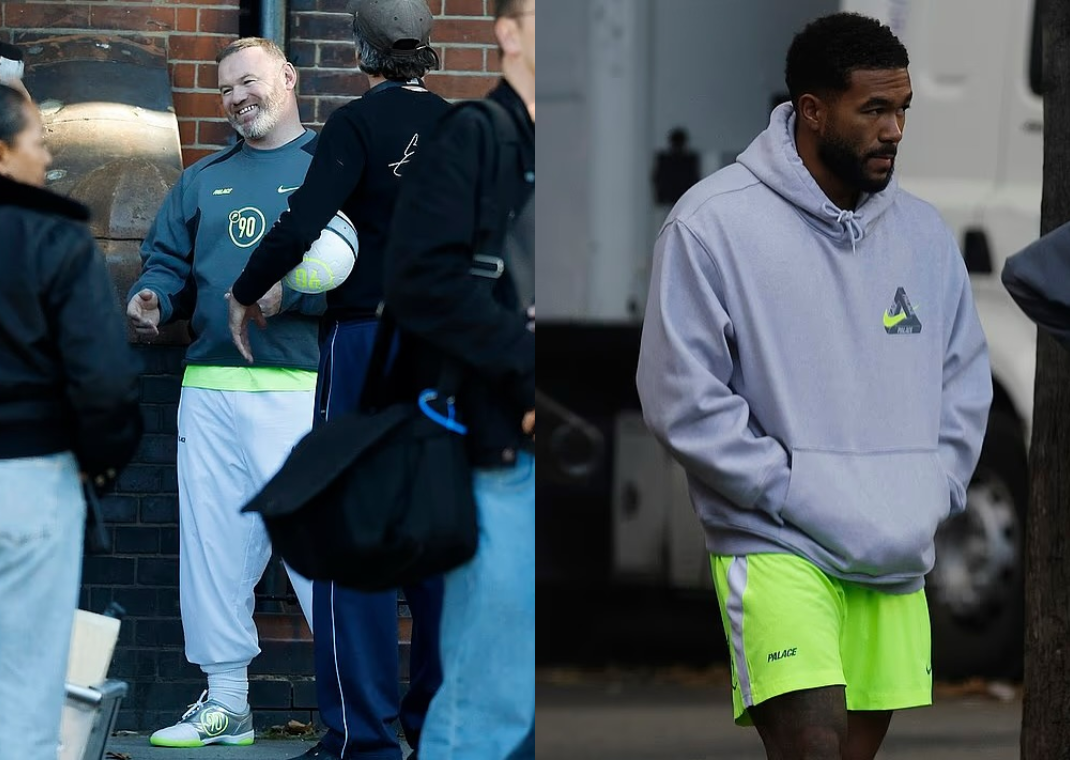 Wayne Rooney (left) and Reece James (right) wearing upcoming Palace x Nike gear