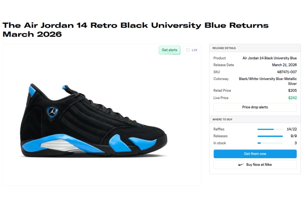 Air Jordan 14 Retro Black University Blue