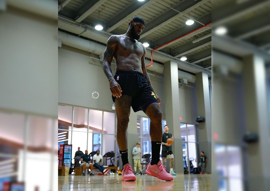 LeBron James in the Nike LeBron 20 Pink Diamond