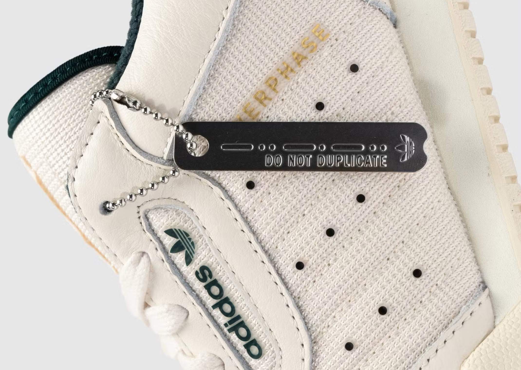 The Whitaker Group x adidas Powerphase Do Not Duplicate White Green - Detail