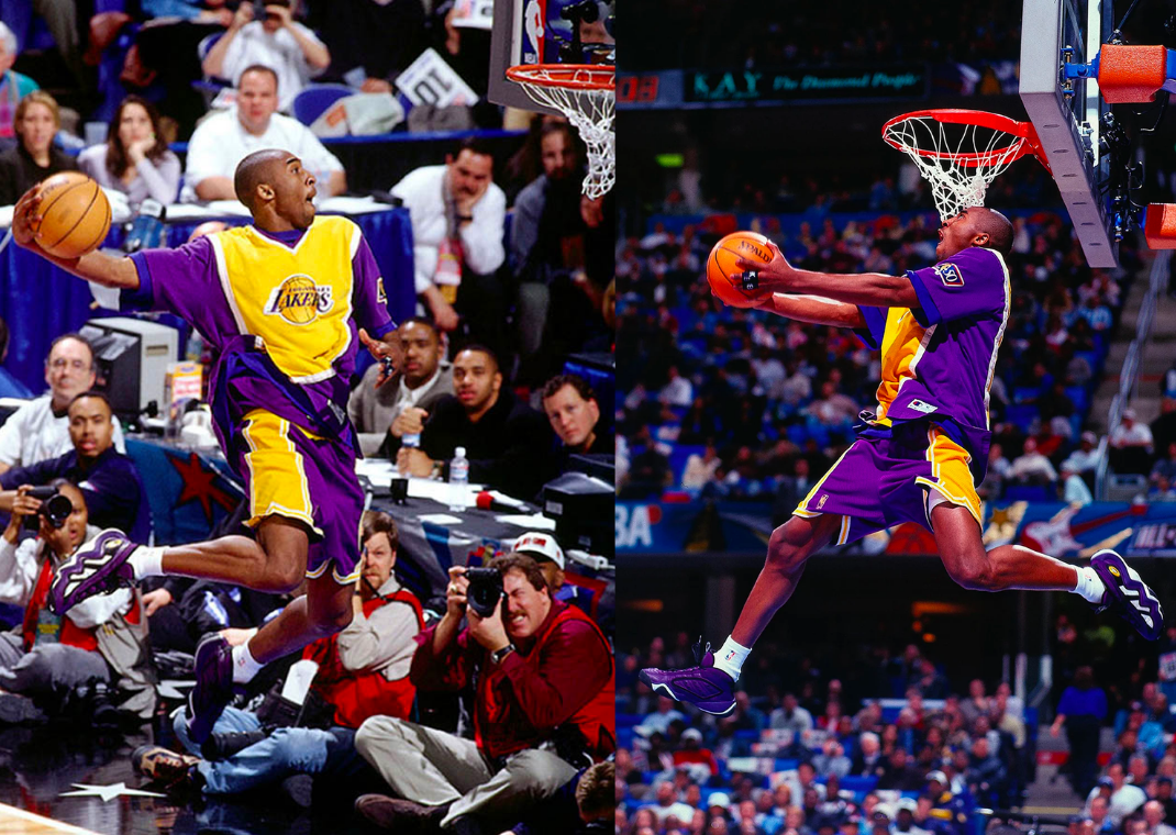 Kobe Bryant in '97 Dunk Contest wearing the adidas Yeezy Crazy 97 EQT "Dunk Contest"