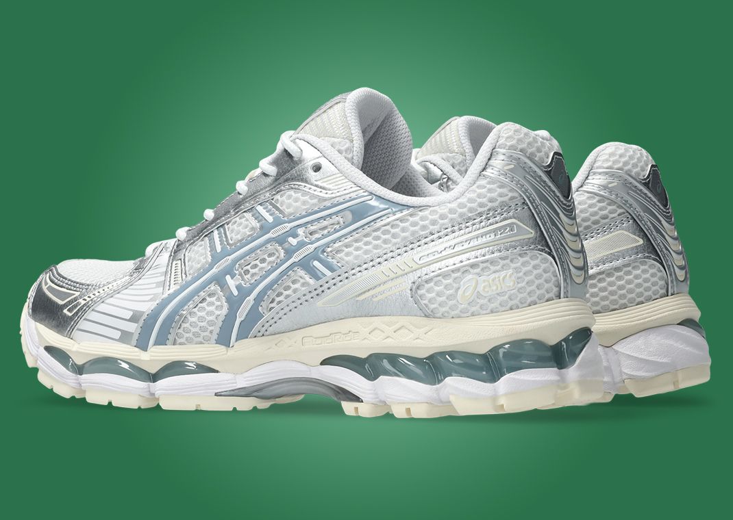 Asics Gel-Kayano 12.1 Metallic Silver Ice Blue Heel Angle