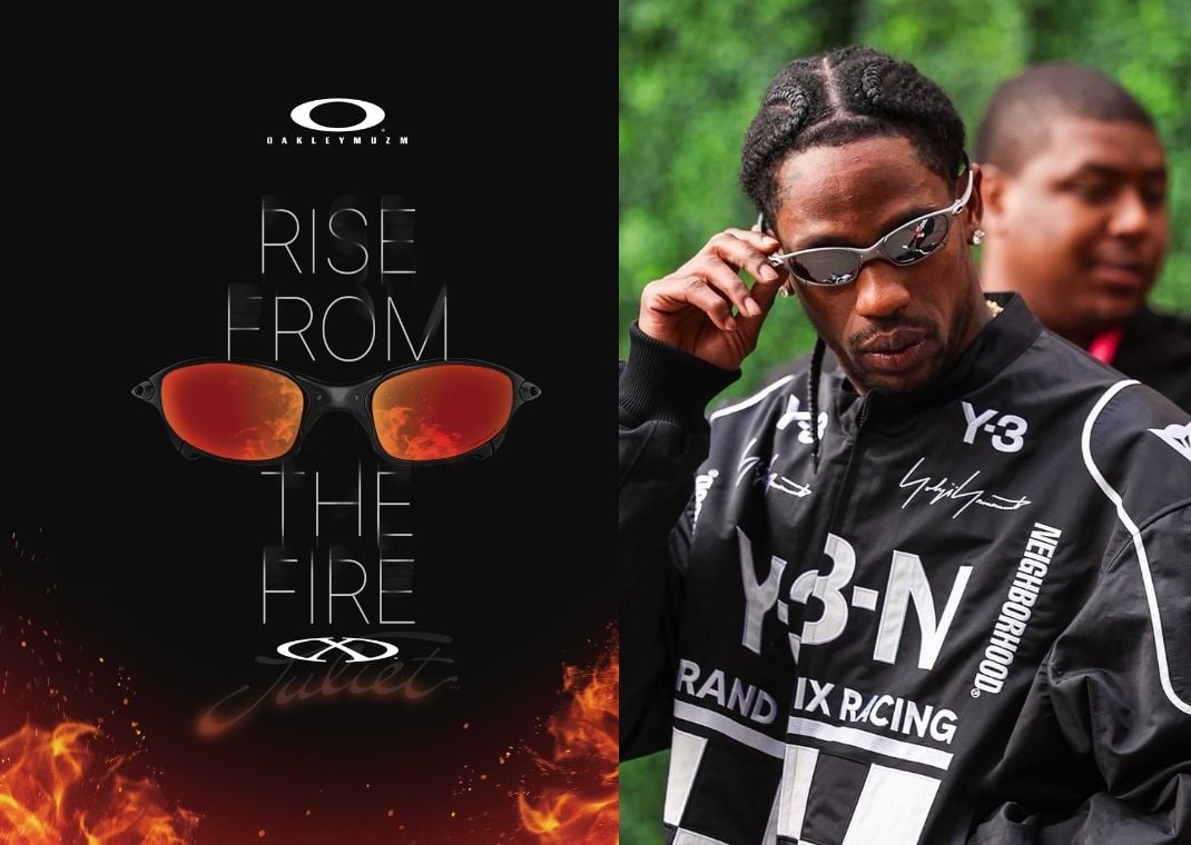 Travis Scott wears the new Oakley X-Metal Juliets at F1 in Vegas