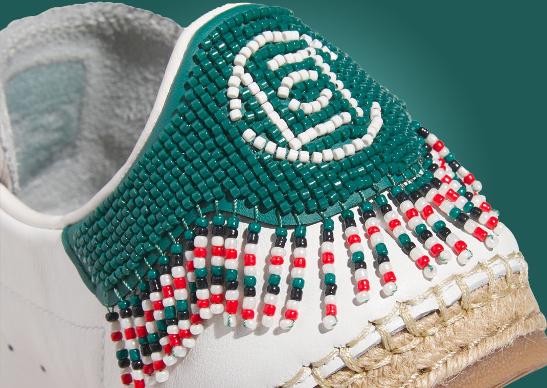 CLOT x adidas Stan Smith Beaded Espadrille White Green - Heel Detail