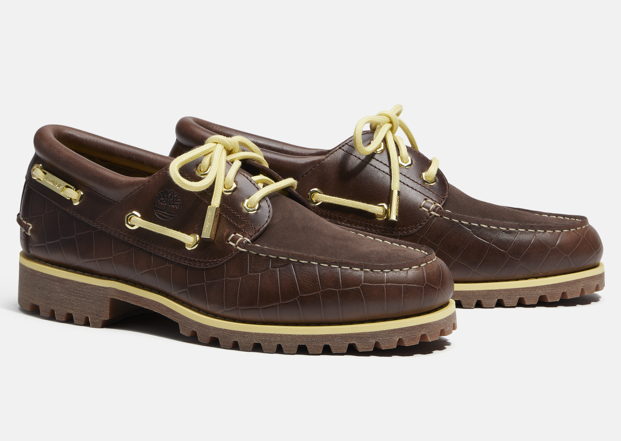 Jacquemus x Timberland Authentic Boat Shoe Dark Brown Croc - Angle