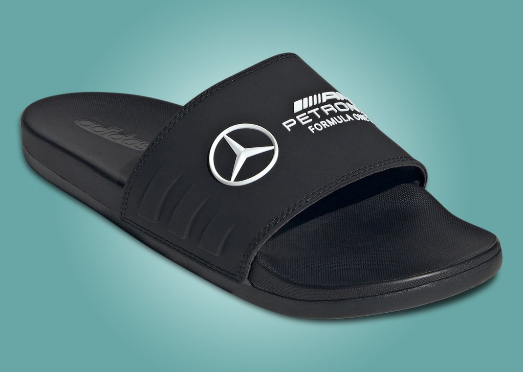 Mercedes AMG Petronas Formula One Team x adidas Adilette Comfort Core Black Angle