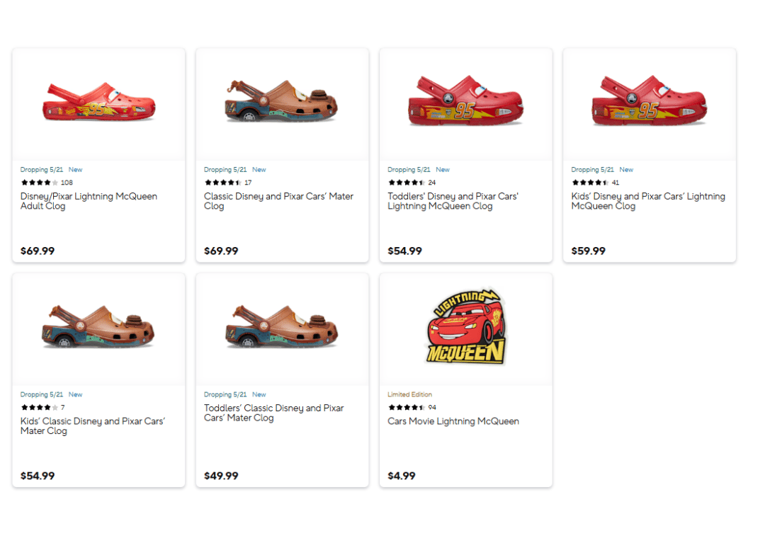 Crocs Cars Landing Page