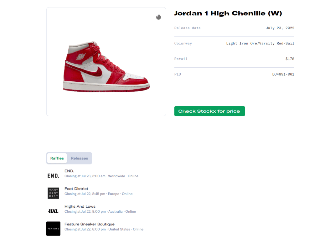 Air Jordan 1 High OG Chenille (W) Raffle Guide