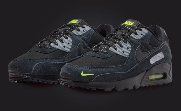 The Nike Air Max 90 Obsidian Black Volt Hosts Mini Swooshes