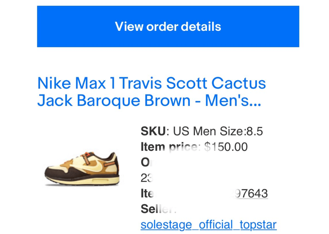 Travis Scott Air Max 1 Baroque release via eBay Top Star