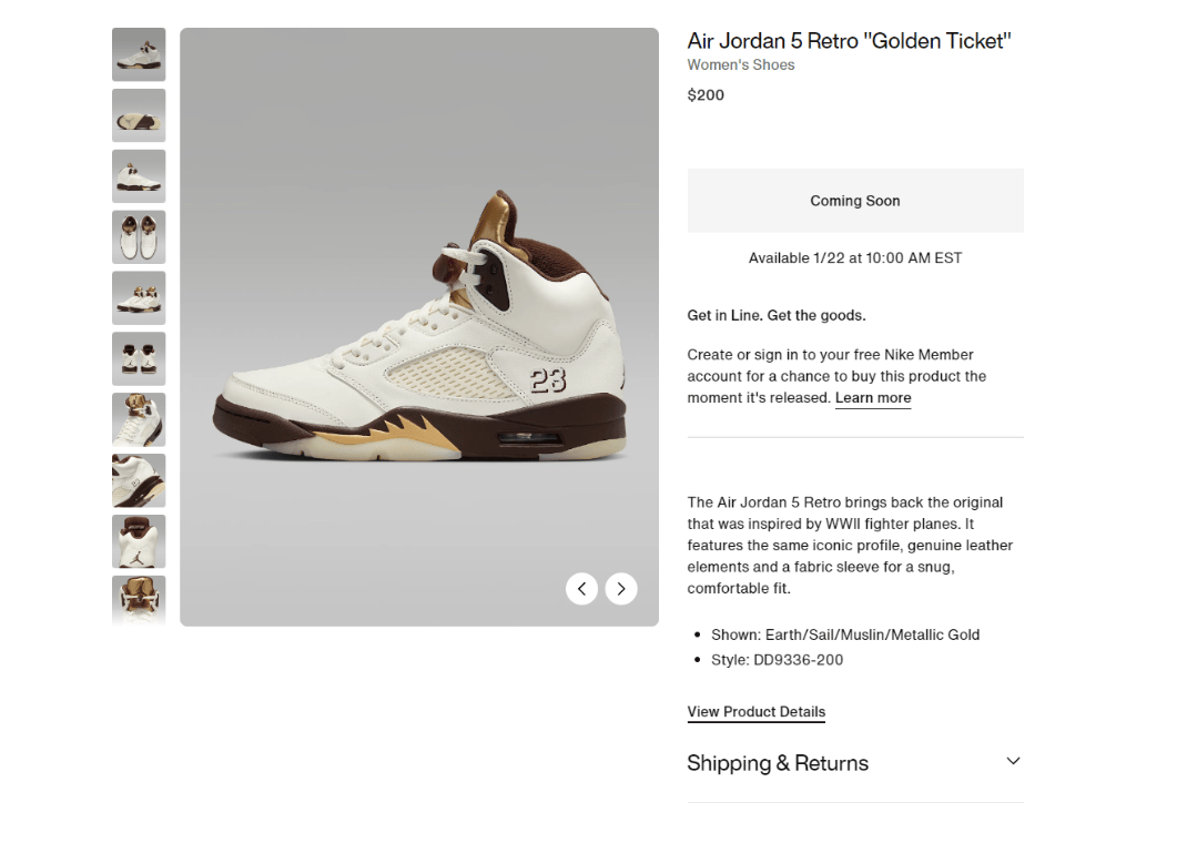 Air Jordan 5 Retro Earth (W) Nike Page